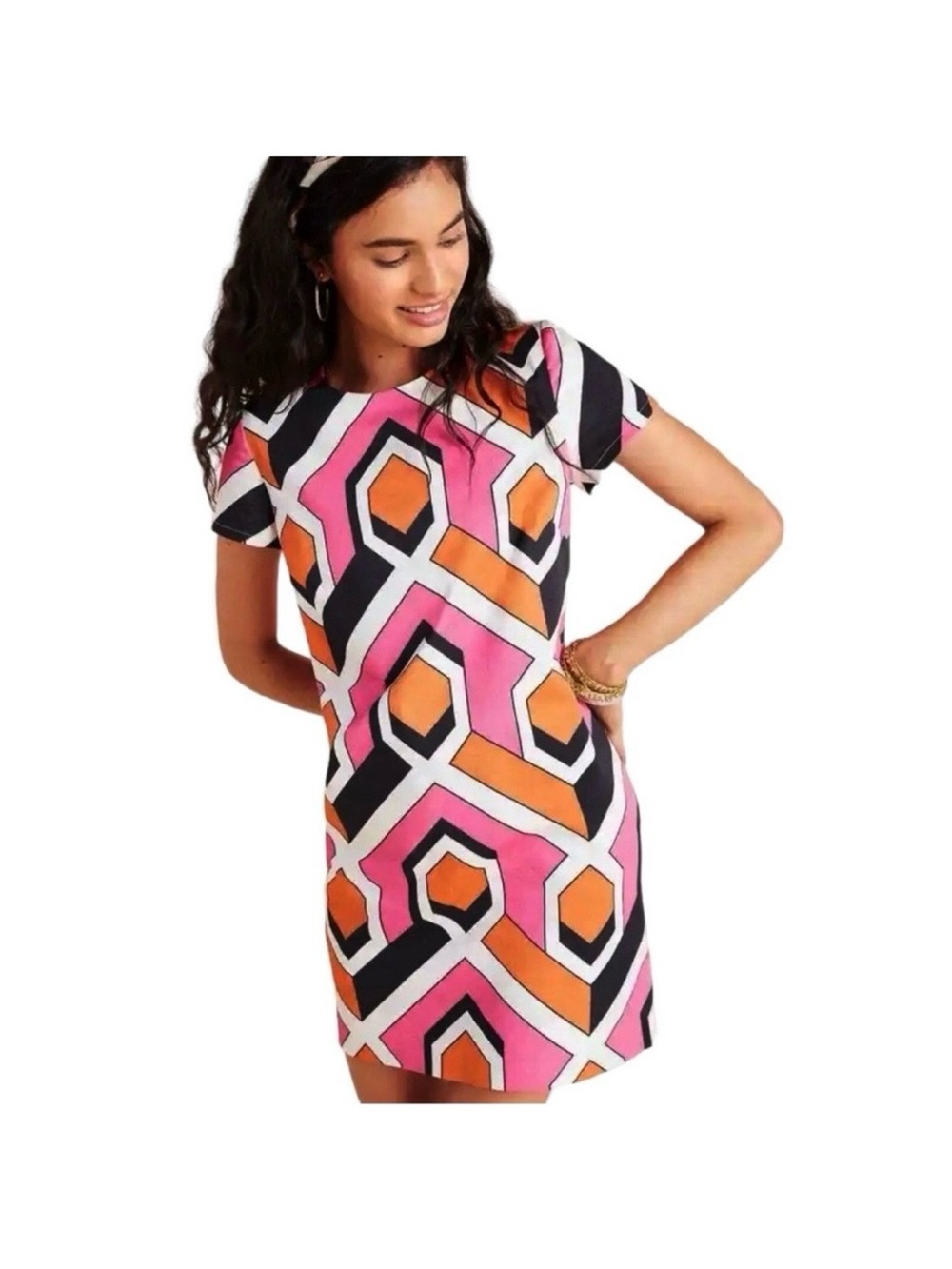Anthropologie Corey Lynn Calter Geometric Mini Dress in Pink, Orange, and Black